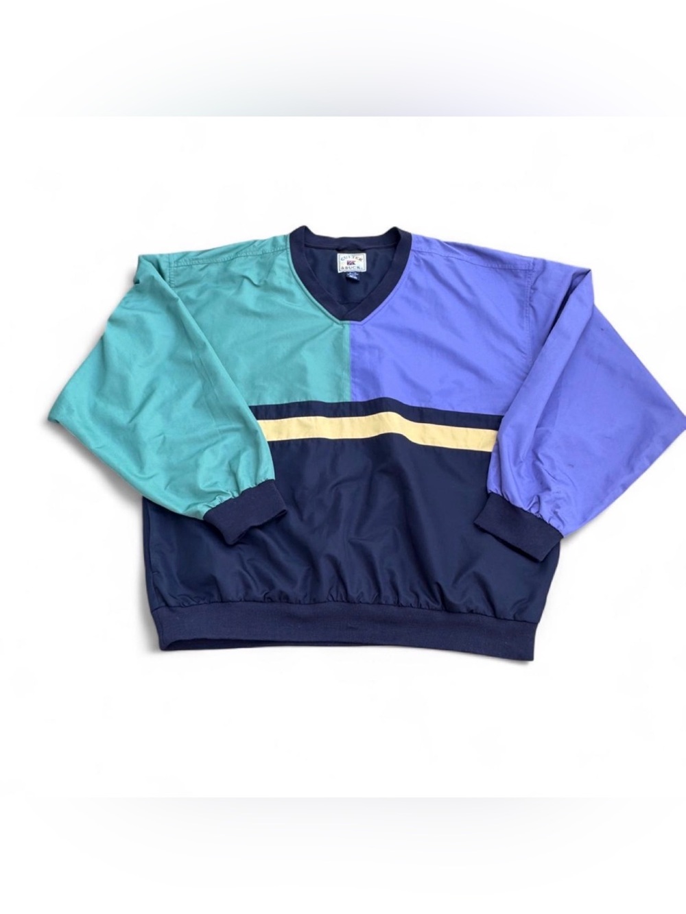 VINTAGE 90s Cutter & Buck Teal, Purple & Navy Colorblock V-Neck Windbreaker Pull
